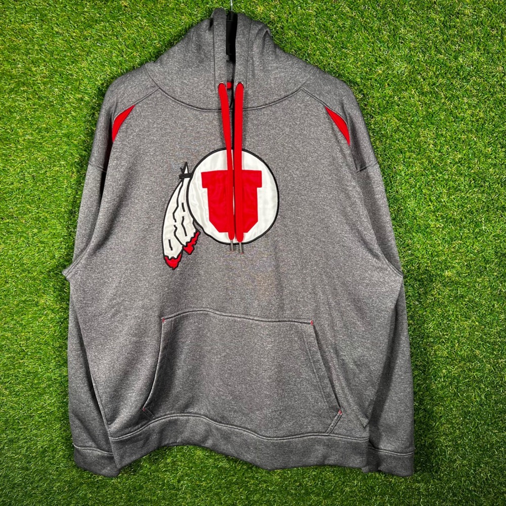 Utah Utes NCAA Hoodie Mens Largeโ Grey Red Performance Fleece Sweatshirt